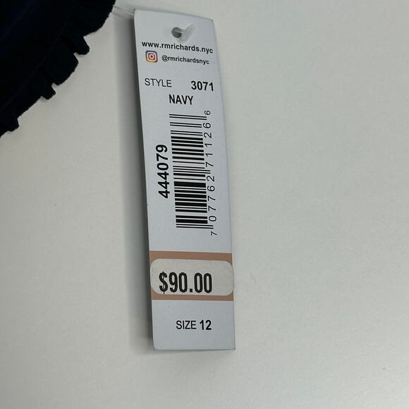 NWT R&M Richards Navy Blue Ruffle Sleeve Faux Wrap Cocktail Dress Womens Size 12 - Picture 8 of 12